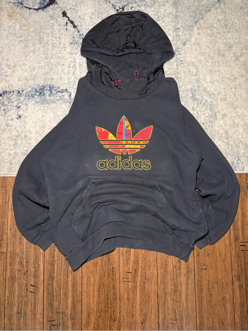 Adidas Originals Trefoil Graphic Hooded Pullover Hoodie Men’s Large Black